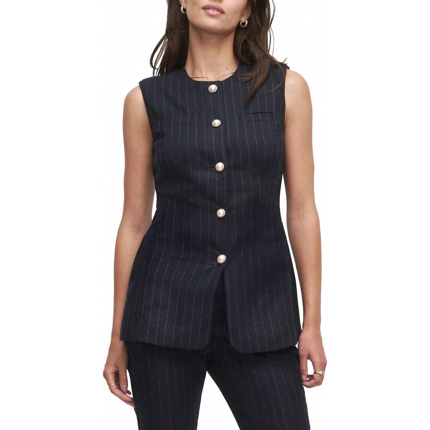 New Favorite Daughter Clocking In Pinstripe Top In Blue